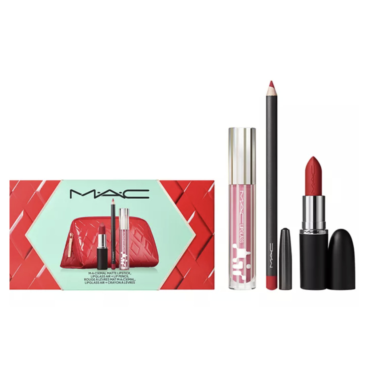 MAC SET Maquillaje Trio de labios tonos rojo/nude Labios Ruby woo Holiday