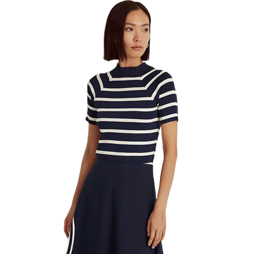 SWEATER M/C DAMA-FRENCH NAVY/MASCARPONE CREAM