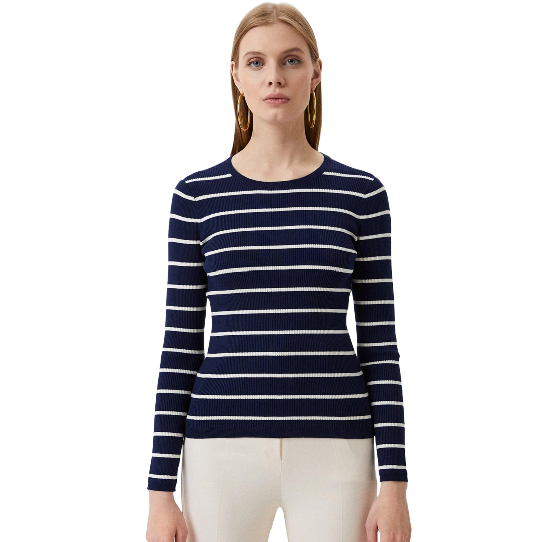 SWEATER M/L DAMA-FRENCH NAVY/MASCARPONE CREAM-L - L
